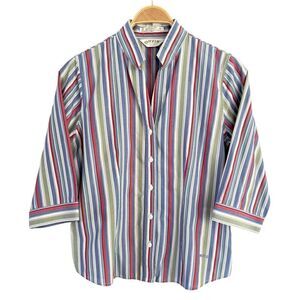 Orvis Top Womens size 10 Button Down No Wrinkle Stripe Multicolor Logo Unisex